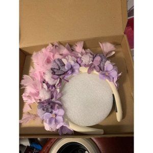 Pink & Purple Flower Crown Headpiece with Feathers